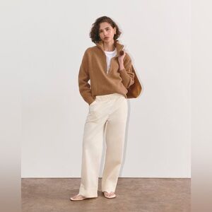 Everlane The Easy Pant Small Organic Cotton Elastic Waist Cream Wide Leg